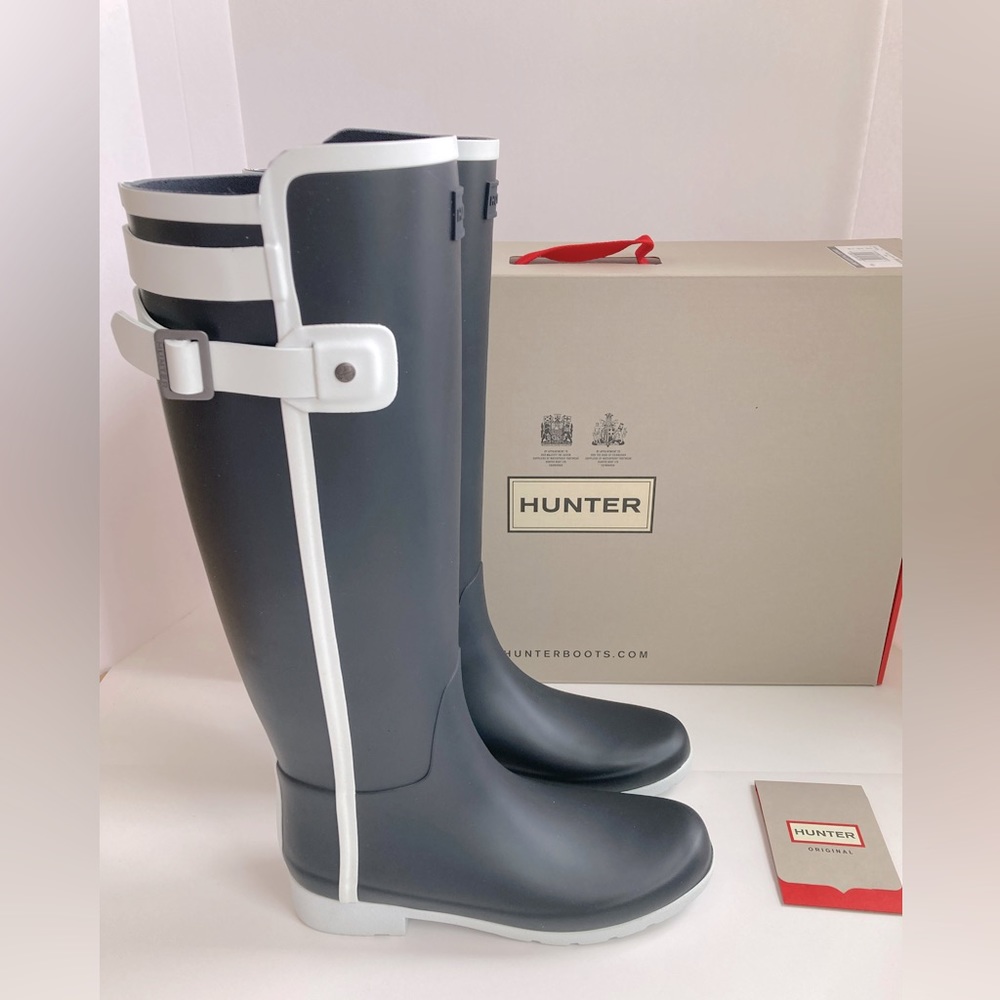 Hunter Waterproof Tall Boots Navy & White Contrast Size 6 US/ 37 EU